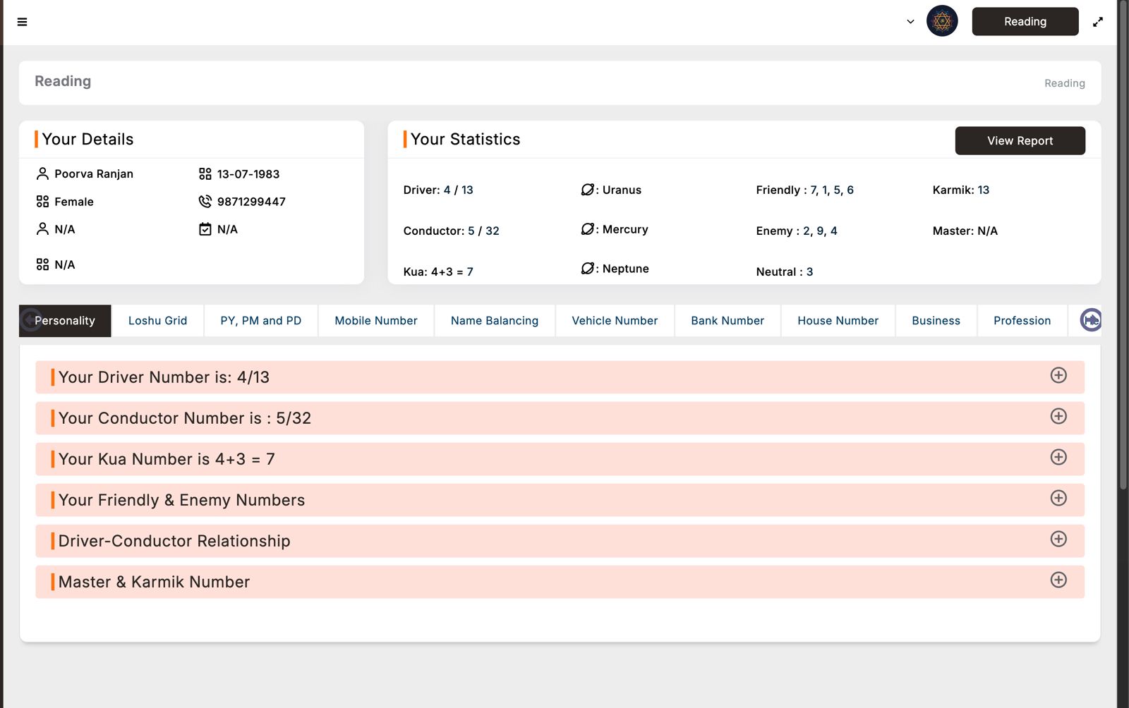 Lo Shu Grid Analysis
